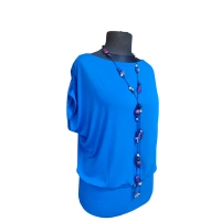 Bluzka z krótkim rękawkiem kimono z koronką na plecach - chabrowa